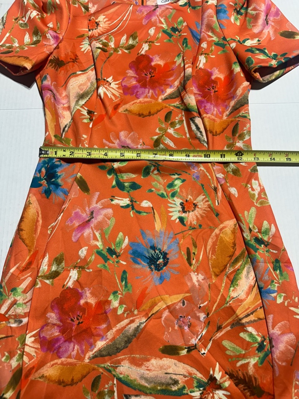 Calvin Klein Floral stretchy Orange Sheath Dress Vibrant Floral Print zipper sz4 - Picture 2 of 10